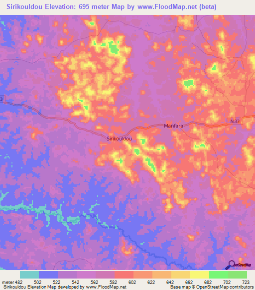 Sirikouldou,Guinea Elevation Map