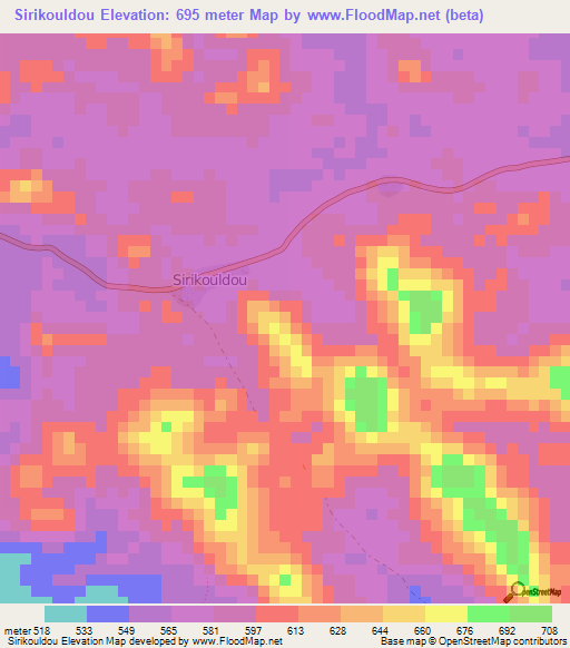 Sirikouldou,Guinea Elevation Map