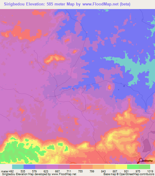 Sirigbedou,Guinea Elevation Map