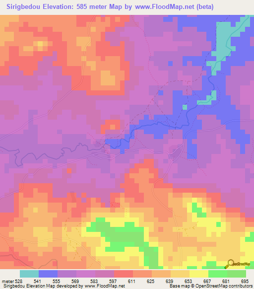 Sirigbedou,Guinea Elevation Map