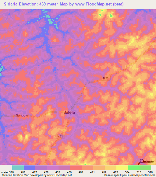 Siriaria,Guinea Elevation Map