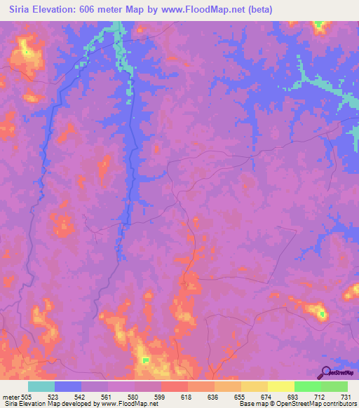 Siria,Guinea Elevation Map