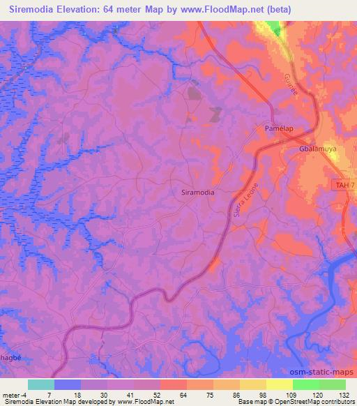 Siremodia,Guinea Elevation Map