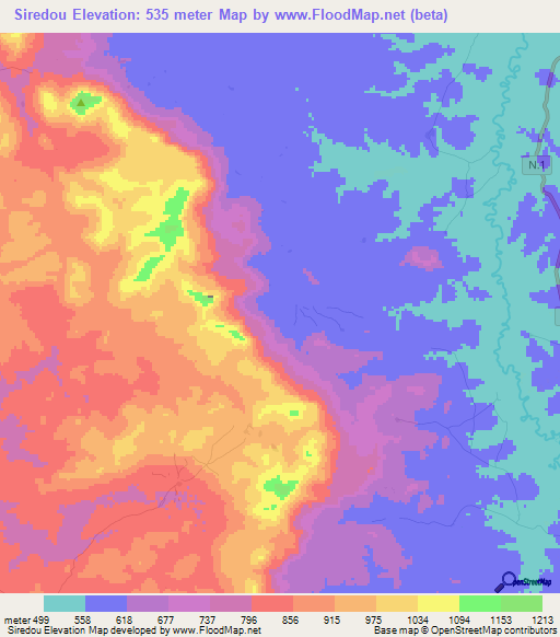 Siredou,Guinea Elevation Map