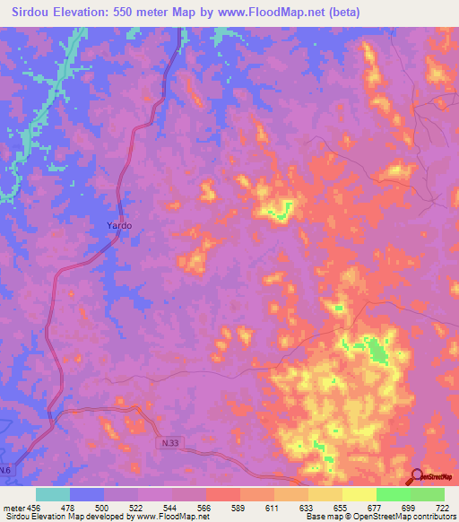 Sirdou,Guinea Elevation Map