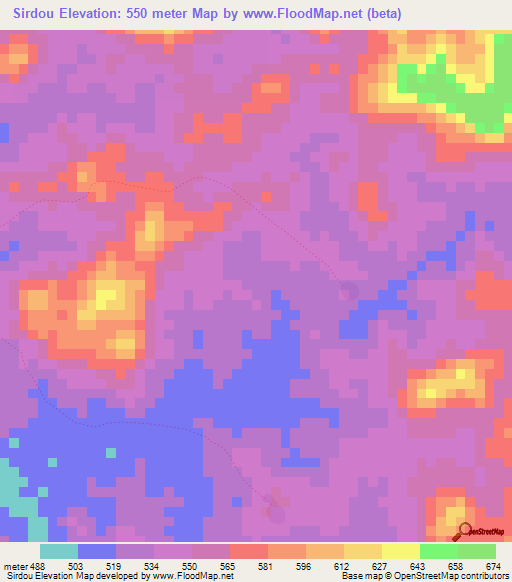 Sirdou,Guinea Elevation Map