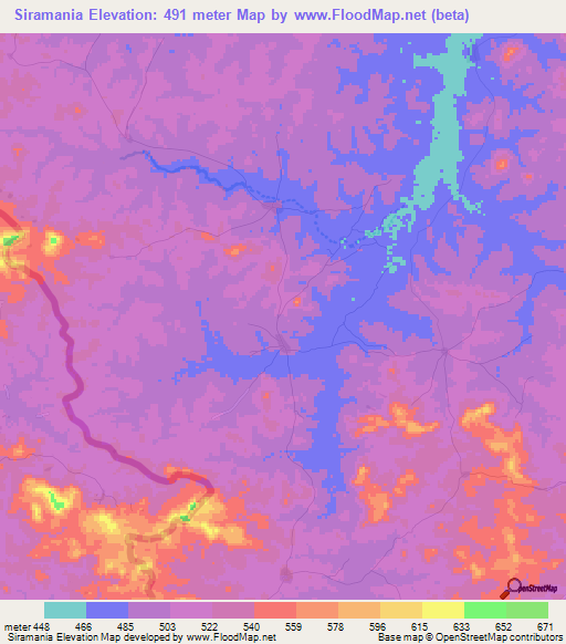 Siramania,Guinea Elevation Map