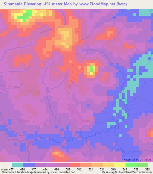 Siramania,Guinea Elevation Map