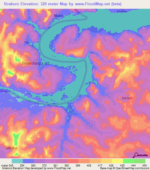 Sirakoro,Guinea Elevation Map