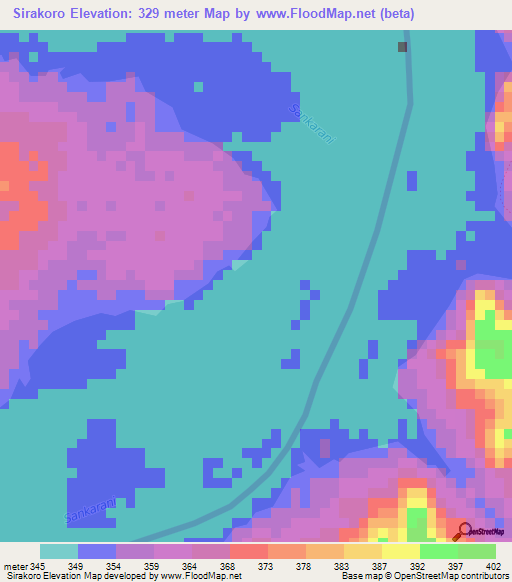 Sirakoro,Guinea Elevation Map