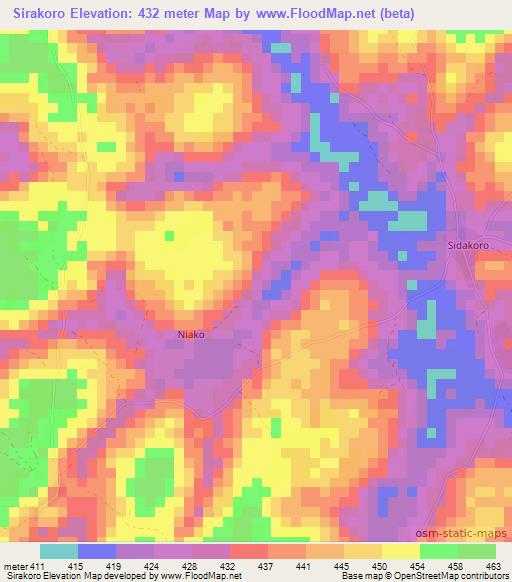 Sirakoro,Guinea Elevation Map