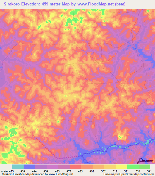 Sirakoro,Guinea Elevation Map