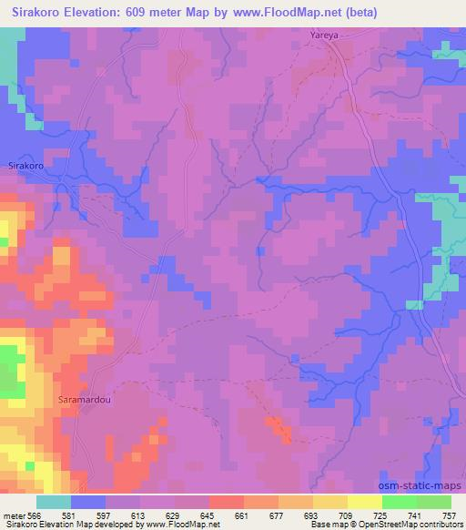 Sirakoro,Guinea Elevation Map