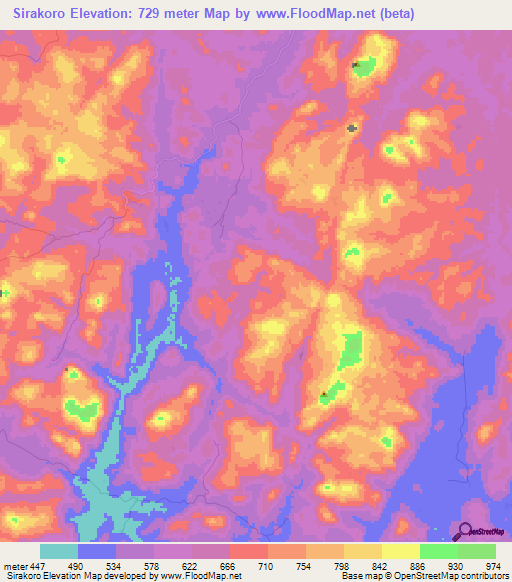 Sirakoro,Guinea Elevation Map