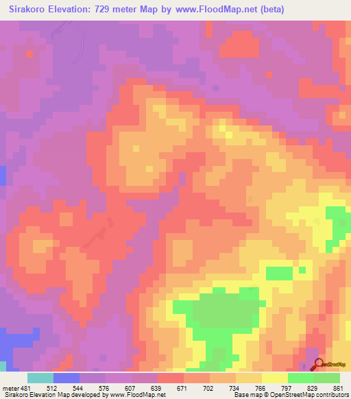 Sirakoro,Guinea Elevation Map