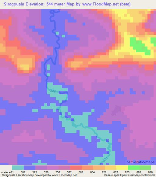 Siragouala,Guinea Elevation Map