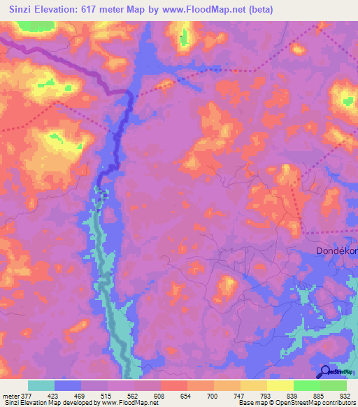 Sinzi,Guinea Elevation Map