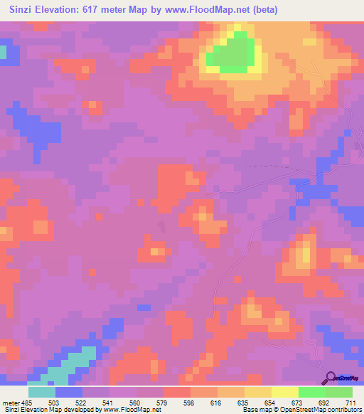 Sinzi,Guinea Elevation Map