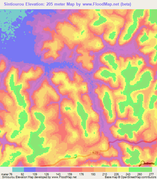 Sintiourou,Guinea Elevation Map