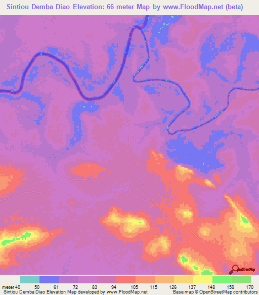 Sintiou Demba Diao,Guinea Elevation Map