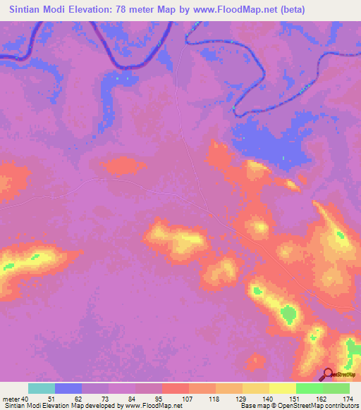 Sintian Modi,Guinea Elevation Map