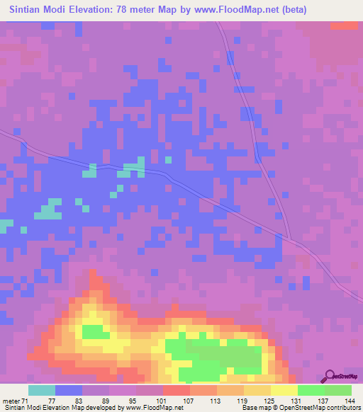 Sintian Modi,Guinea Elevation Map