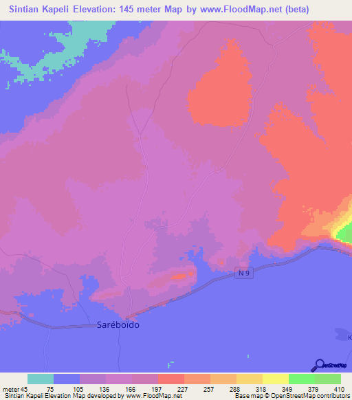 Sintian Kapeli,Guinea Elevation Map