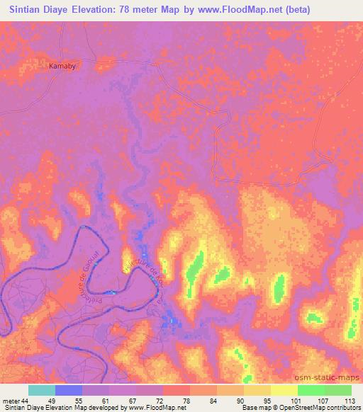 Sintian Diaye,Guinea Elevation Map