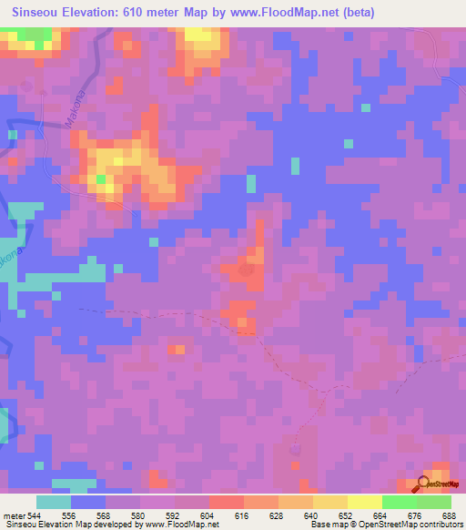 Sinseou,Guinea Elevation Map