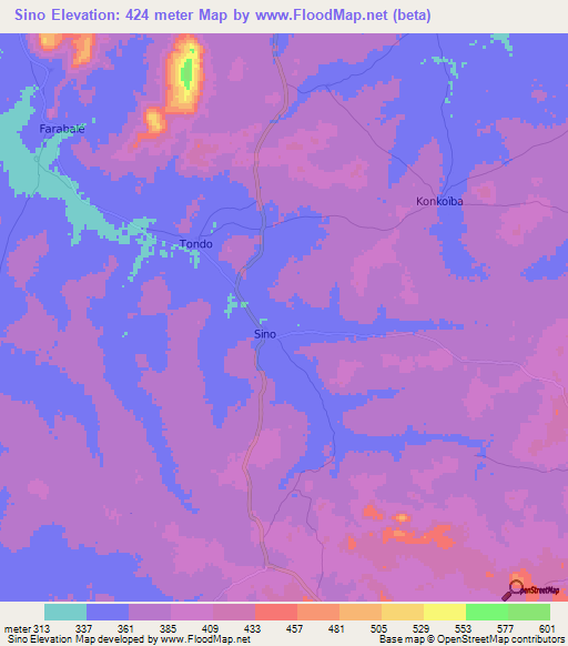 Sino,Guinea Elevation Map