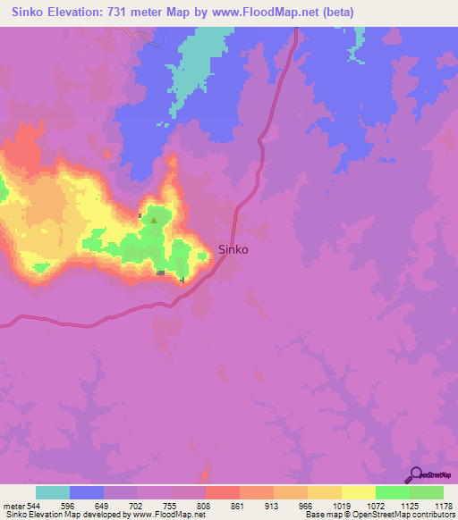 Sinko,Guinea Elevation Map