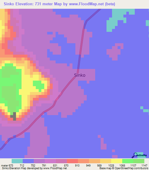 Sinko,Guinea Elevation Map