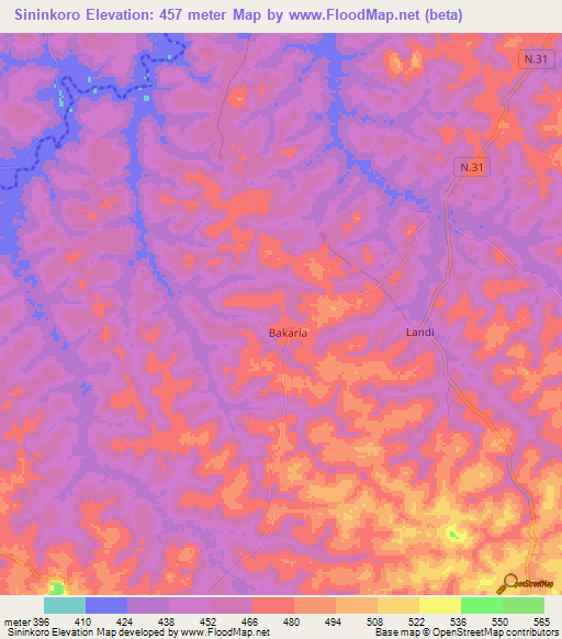 Sininkoro,Guinea Elevation Map