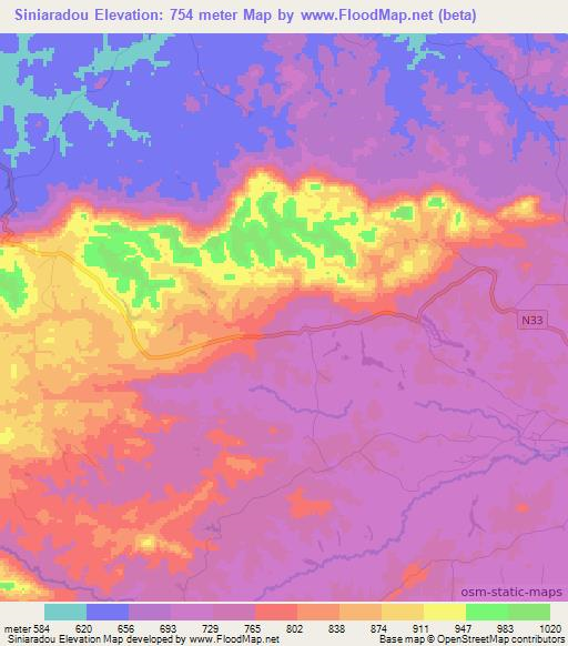 Siniaradou,Guinea Elevation Map