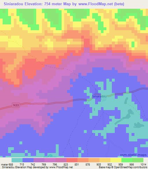 Siniaradou,Guinea Elevation Map