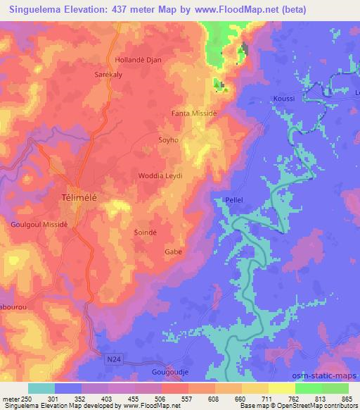 Singuelema,Guinea Elevation Map