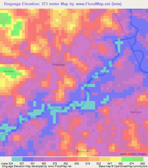 Singuega,Guinea Elevation Map