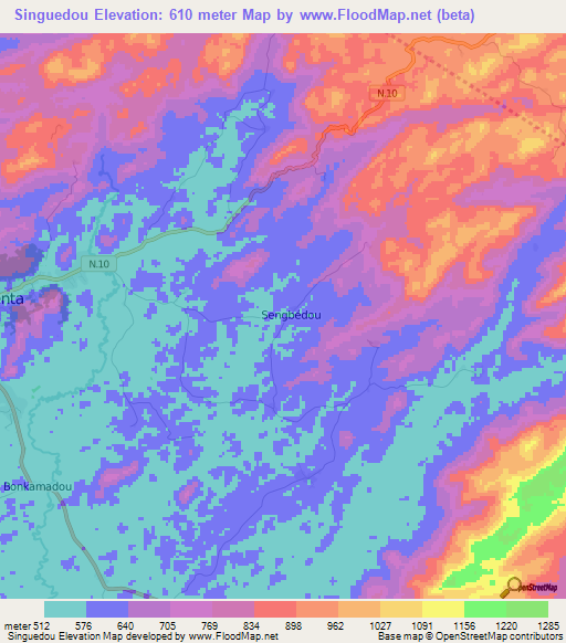 Singuedou,Guinea Elevation Map