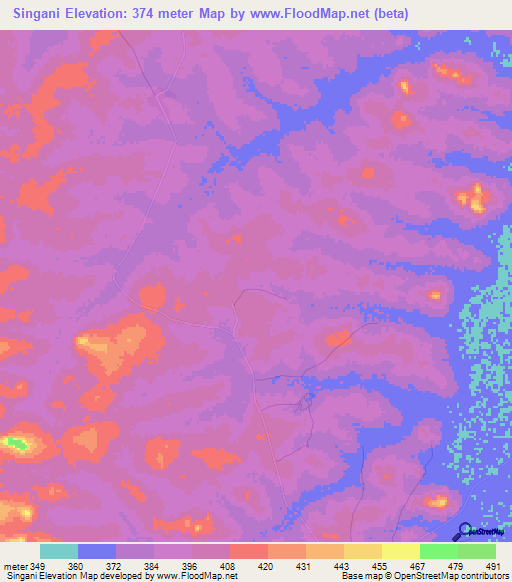 Singani,Guinea Elevation Map