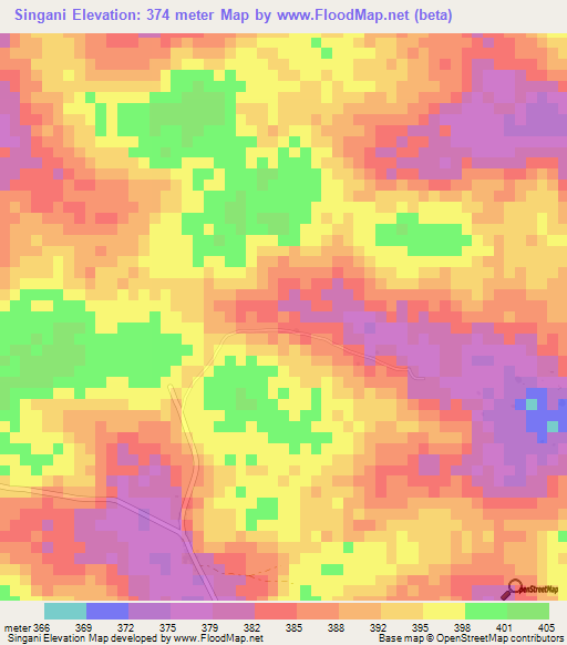 Singani,Guinea Elevation Map