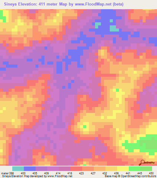 Sineya,Guinea Elevation Map