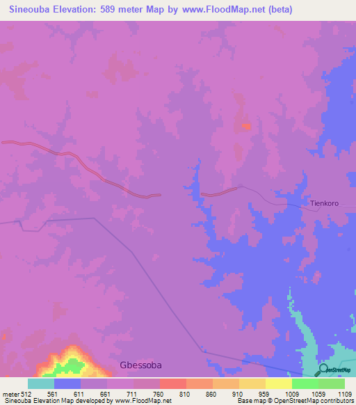 Sineouba,Guinea Elevation Map