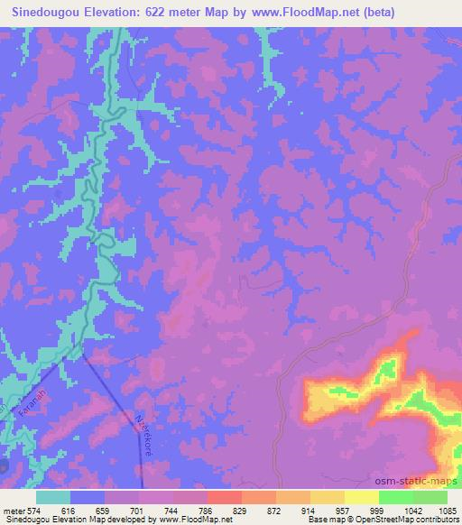 Sinedougou,Guinea Elevation Map