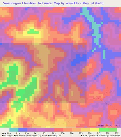 Sinedougou,Guinea Elevation Map