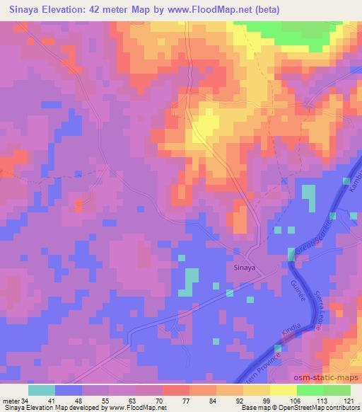 Sinaya,Guinea Elevation Map