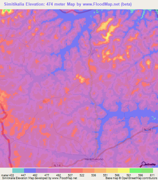 Simitikalia,Guinea Elevation Map