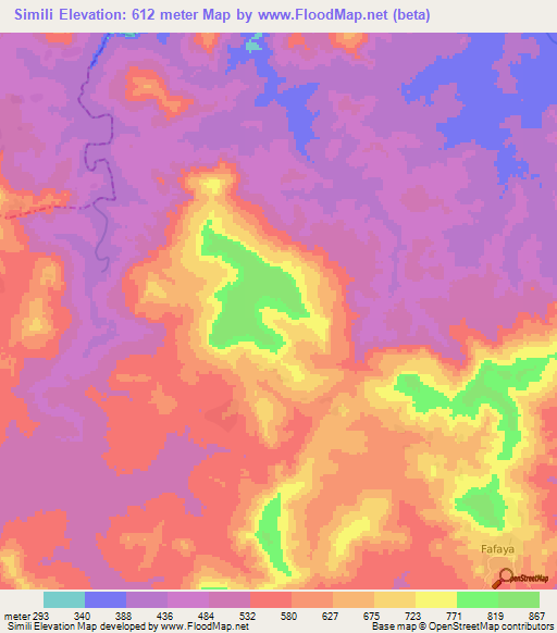 Simili,Guinea Elevation Map