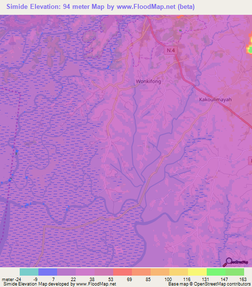 Simide,Guinea Elevation Map