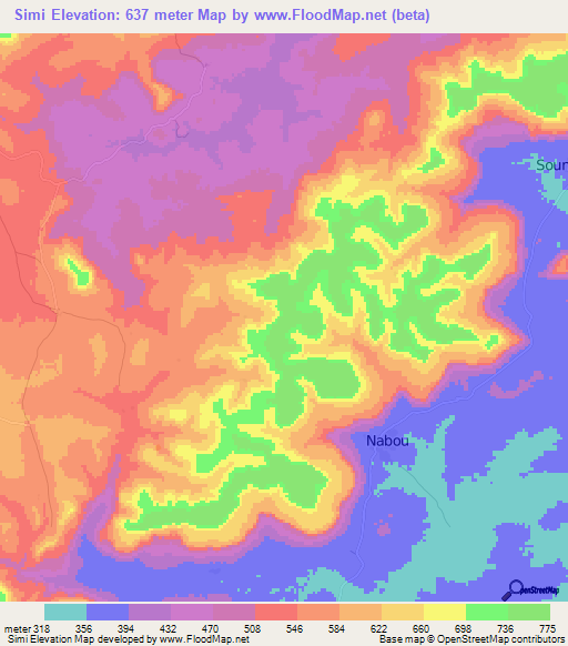 Simi,Guinea Elevation Map