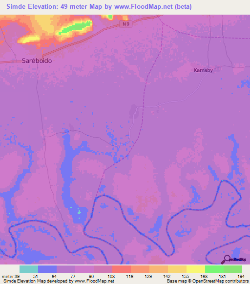 Simde,Guinea Elevation Map